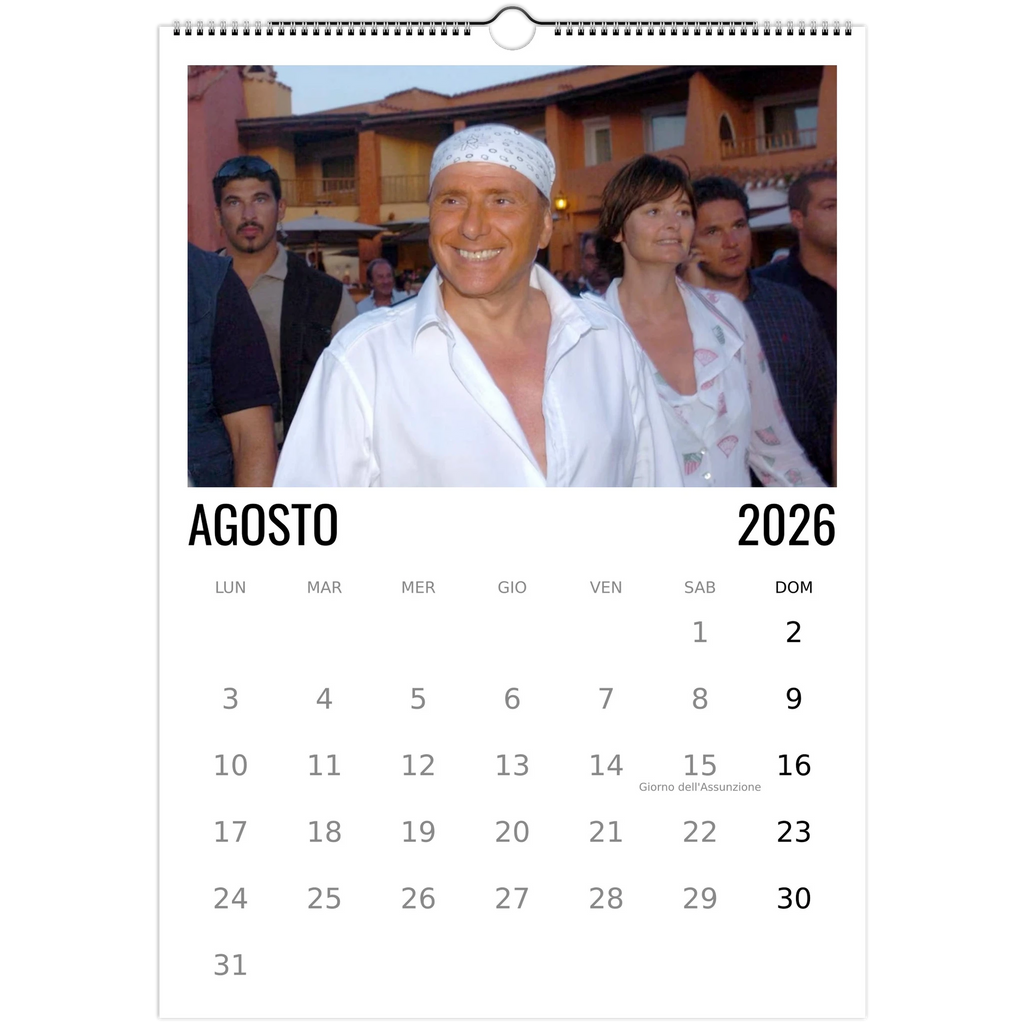 Calendario 2026 Silvio Berlusconi – mese di Agosto