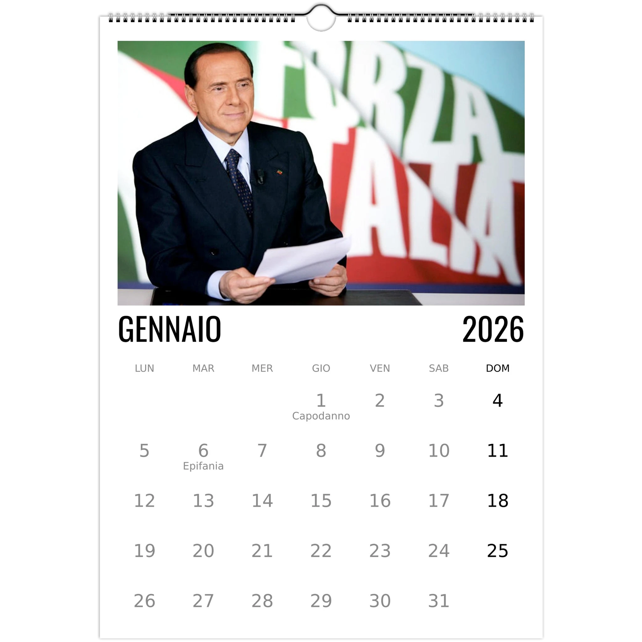 Calendario 2026 Silvio Berlusconi – mese di Gennaio