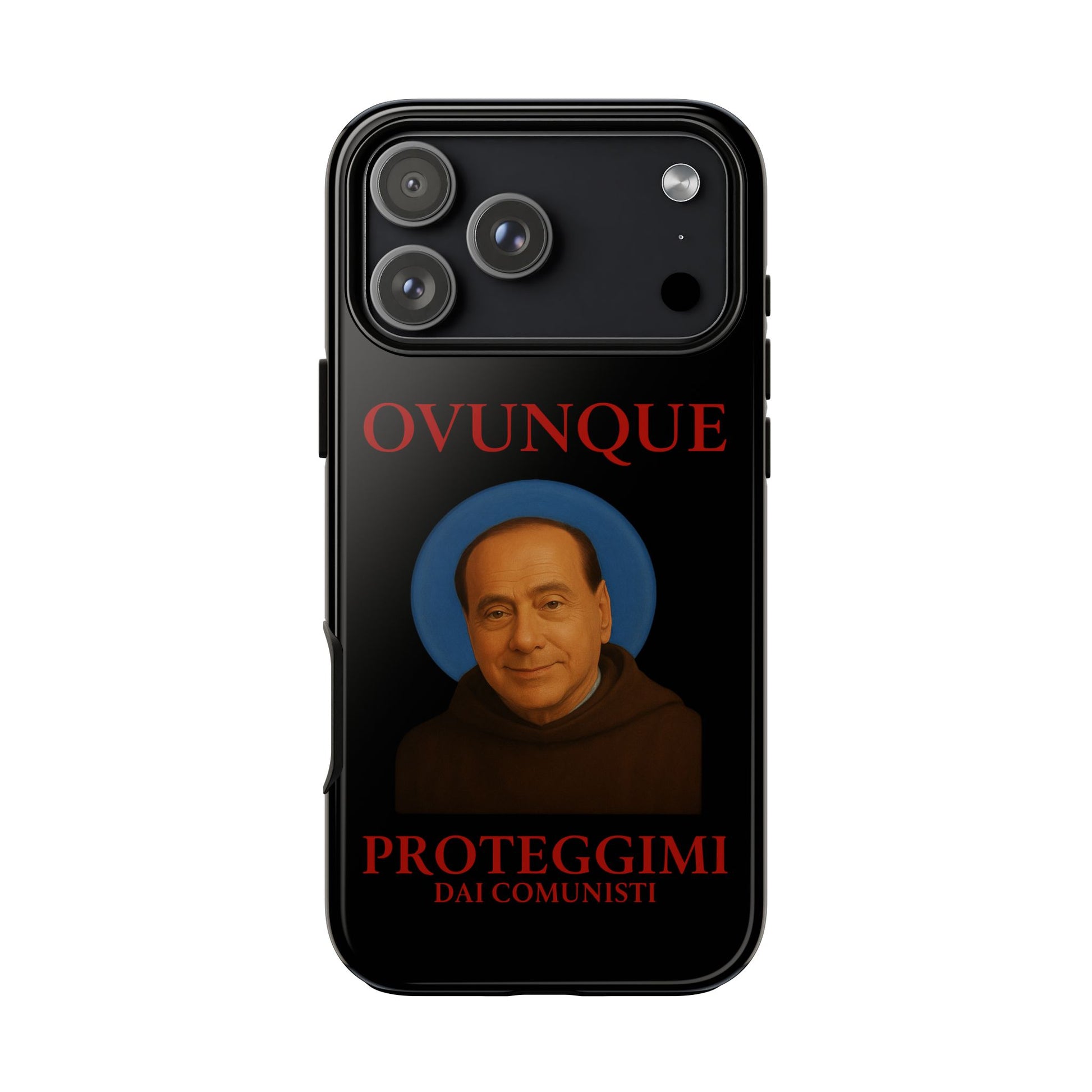 Cover rinforzata a doppio strato con illustrazione iconica di San Silvio Berlusconi, interno in TPU anti-urto e guscio rigido per iPhone e Samsung – Chic Gallery
