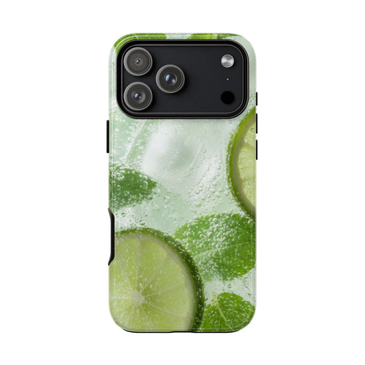 High-quality phone case with 3D wrap Mojito design featuring limes and mint, dual-layer TPU silicone liner for iPhone and Samsung – Chic Gallery