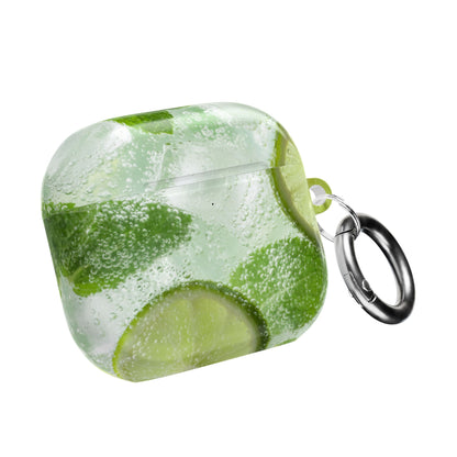 Protective AirPod case with vibrant Mojito cocktail design, featuring limes and mint, including a silver carabiner – Chic Gallery