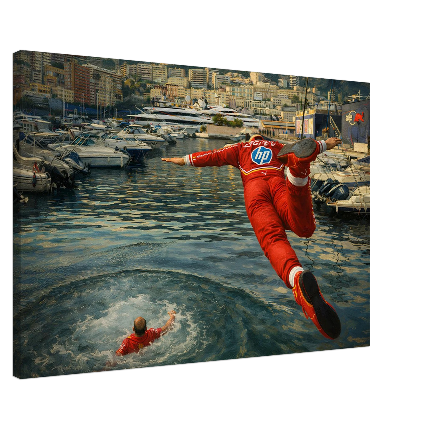 Premium gallery-wrapped canvas print of 'The Monaco Son' Formula 1 victory art, mounted on sustainable FSC-certified wood, ready-to-hang motorsport wall decor – Chic Gallery.
