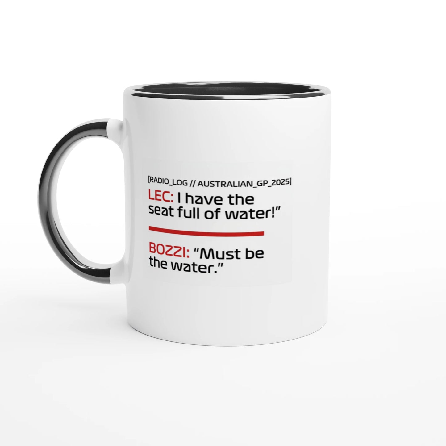 Charles Leclerc Must Be The Water F1 mug sleek black