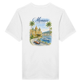 T-shirt bianca Monaco Grand Prix retro con illustrazione vintage Casino Monte-Carlo Formula 1 e superyacht