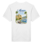 T-shirt bianca Monaco Grand Prix retro con illustrazione vintage Casino Monte-Carlo Formula 1 e superyacht