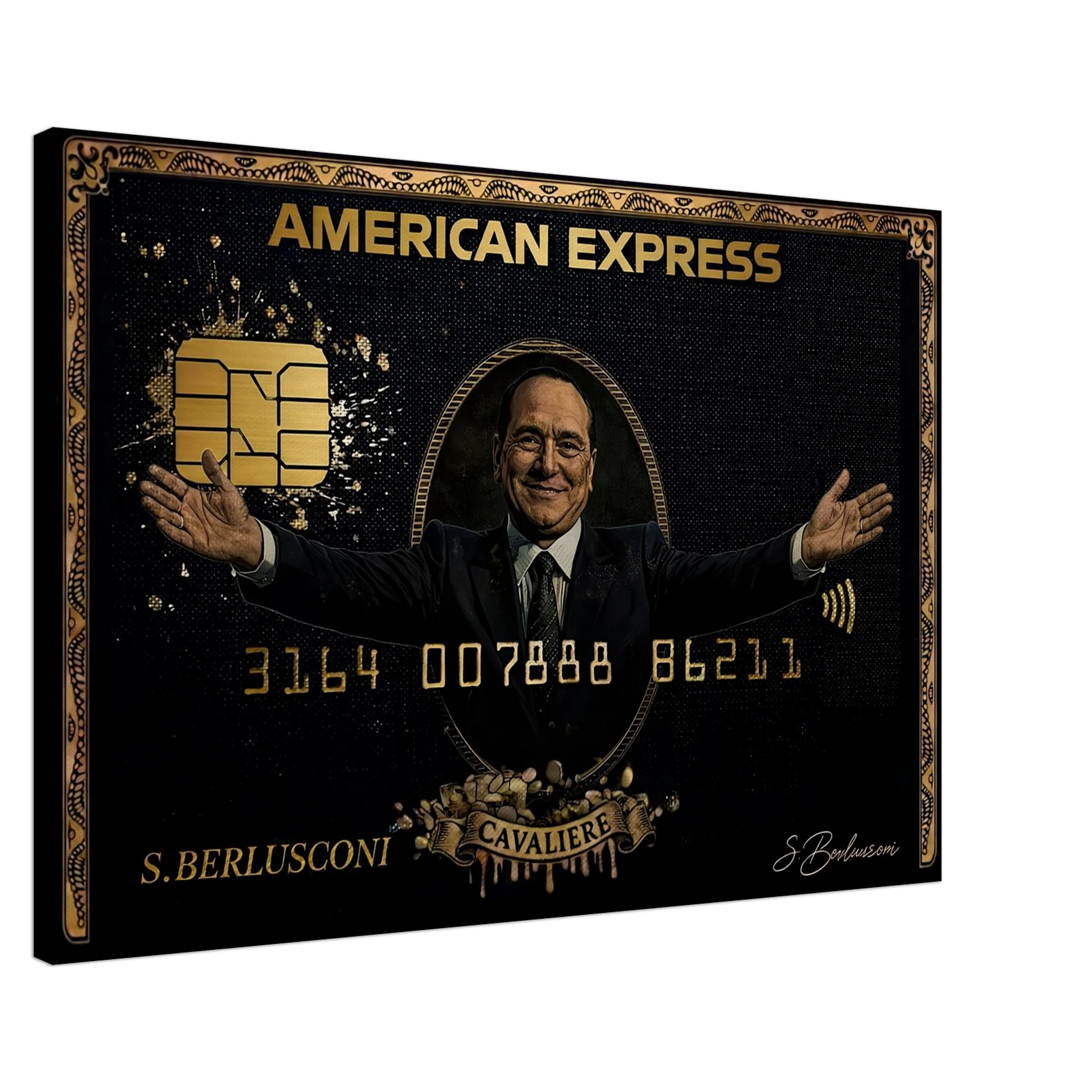 Tela Silvio Berlusconi American Express Gold Pop Art Luxury effetto oro 60x90 cm